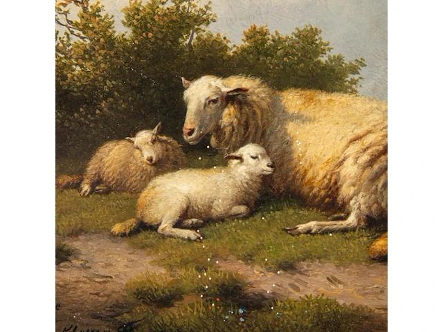 Eugène verboeckhoven (1798/99-1881), resting sheep, goat and chicken in a landscape, 1878, oil on mahogany 14 x 20.5 cm. (5.50 x 8.07 in.), frame: 30 x 37 cm. (11.81 x 14.57 in.) - afbeelding 6 van  6