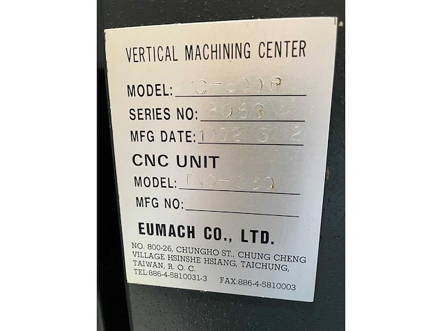 Eumach - mc800p - verticale machinecentra - afbeelding 3 van  9