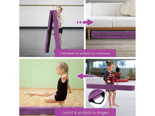 Evenwichtsbalk 210 cm, opvouwbare gymnastiekbalk, evenwichtsbalk die tot 70 kg kan dragen - afbeelding 6 van  7