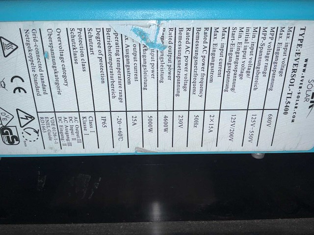 Ever solar eversol-tl5400 omvormer - afbeelding 3 van  3