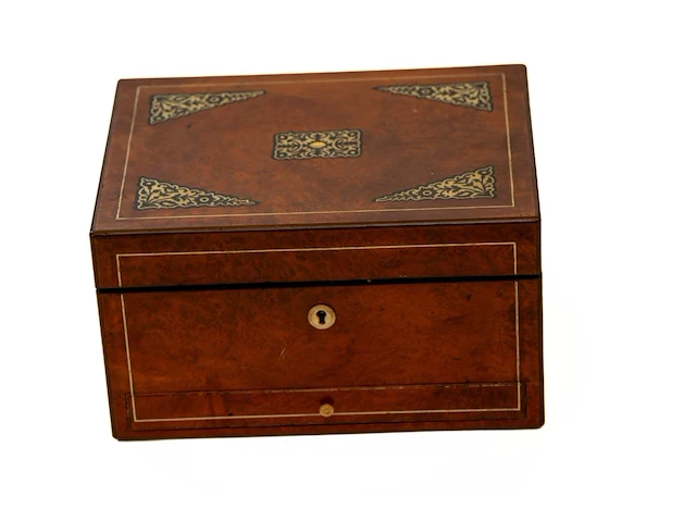Exclusieve antieke houten toiletkist / toiletdoos... - afbeelding 2 van  4