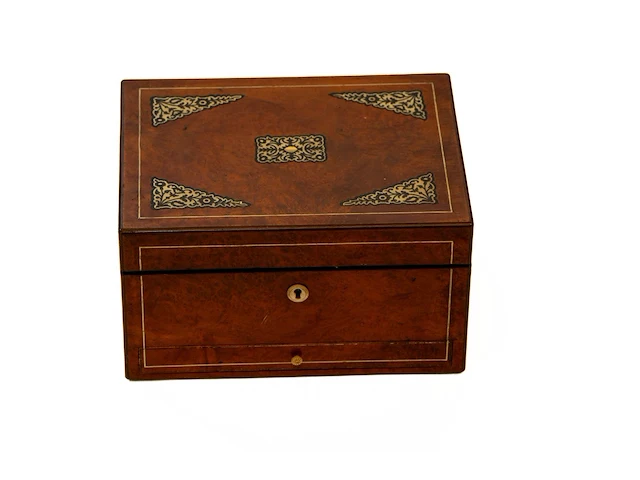 Exclusieve antieke houten toiletkist / toiletdoos... - afbeelding 3 van  4