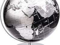 Exerz 25 cm wereldbol - engelse kaart - educatieve/geografische/moderne desktop decoratie - met een metalen voet - metallic zwart - diameter: (25 cm) - afbeelding 1 van  4