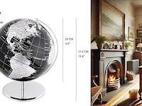 Exerz 25 cm wereldbol - engelse kaart - educatieve/geografische/moderne desktop decoratie - met een metalen voet - metallic zwart - diameter: (25 cm) - afbeelding 2 van  4