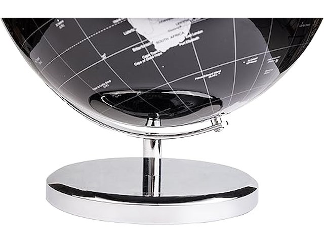 Exerz 25 cm wereldbol - engelse kaart - educatieve/geografische/moderne desktop decoratie - met een metalen voet - metallic zwart - diameter: (25 cm) - afbeelding 3 van  4
