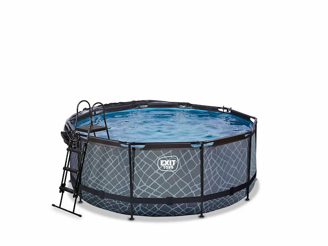 Exit steen ø360x122cm zwembad met zandfilterpomp en koepel - grijs met ladder - afbeelding 3 van  8