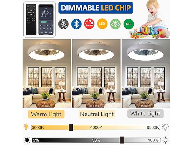 Exlafi plafondventilator met lamp (48 cm) - afbeelding 8 van  8