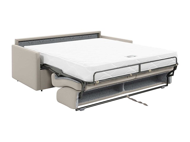 Express converteerbare 4-zitter bank van beige stof - slaapt 160 cm - matrassen 18 cm - afbeelding 1 van  5
