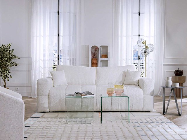 Express convertible 3-persoons bank van beige terry stof - slaapt 140 cm - matrassen 13 cm - afbeelding 1 van  10