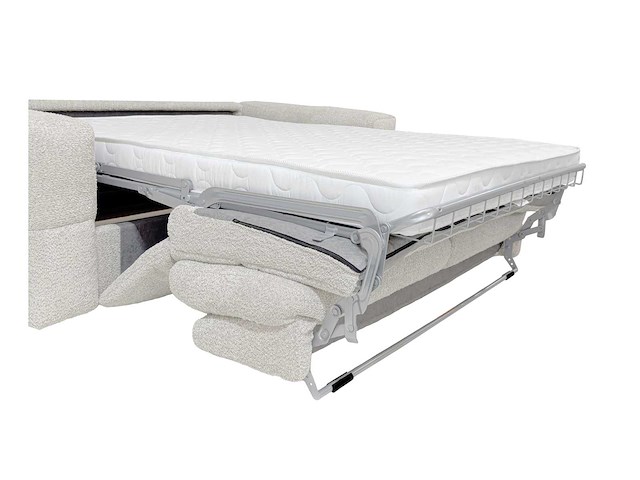 Express convertible 3-persoons bank van beige terry stof - slaapt 140 cm - matrassen 13 cm - afbeelding 8 van  10