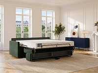 Express convertible 3-zits bank van sparrengroene stof - slaapt 140 cm - matrassen 18 cm - afbeelding 1 van  7