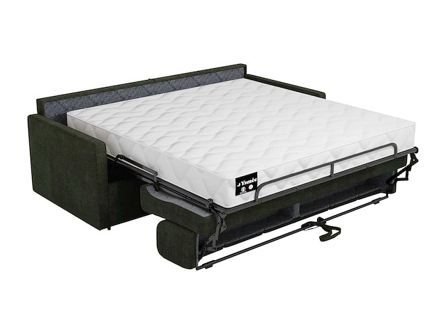 Express convertible 3-zits bank van sparrengroene stof - slaapt 140 cm - matrassen 18 cm - afbeelding 5 van  7