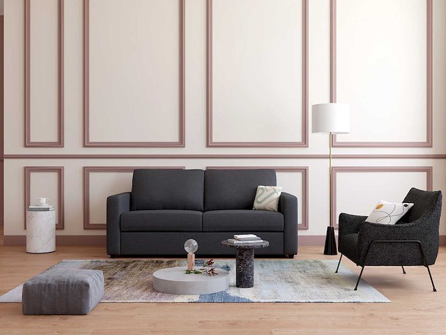 Express convertible 3-zitter bank van antracietgrijs stof - slaapt 140 cm - matrassen 14 cm - afbeelding 1 van  4