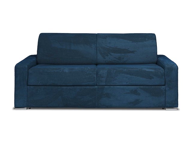 Express convertible 4-zits bank in blauw ribfluwelen - bed met brede latten 160 cm - matras 18 cm - afbeelding 5 van  5