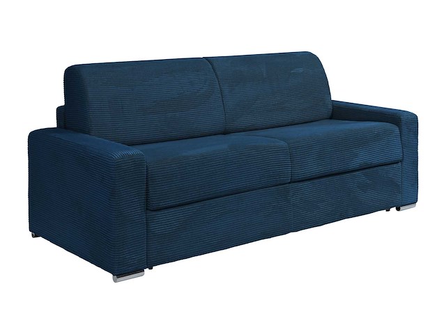 Express convertible 4-zits bank in blauw ribfluwelen - bed met brede latten 160 cm - matras 18 cm - afbeelding 2 van  2