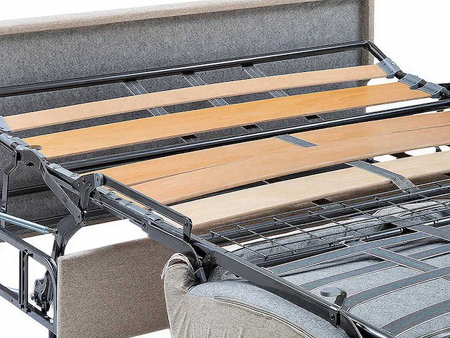 Express convertible 4-zits bank in blauw ribfluwelen - bed met brede latten 160 cm - matras 18 cm - afbeelding 3 van  5
