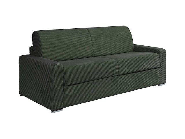 Express convertible 4-zits bank in groen ribfluwelen - bed met brede latten 160 cm - matras 18 cm - afbeelding 3 van  6
