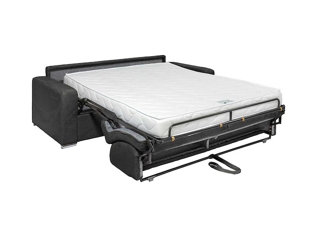 Express convertible 4-zits bank in groen ribfluwelen - bed met brede latten 160 cm - matras 18 cm - afbeelding 4 van  6