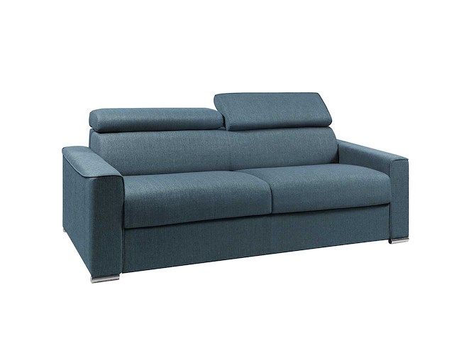 Express convertible 4-zits bank van blauwe stof - bed met brede latten 160 cm - matras 18 cm - afbeelding 2 van  4