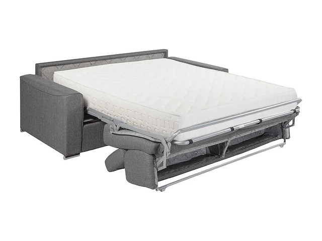 Express convertible 4-zitter bank in blauwe stof - 160 cm breed latbed - matras van 22 cm met traagschuim - afbeelding 3 van  4