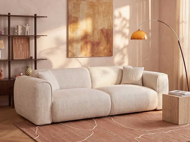 Express convertible 4-zitter bank van beige stof met textuur - slaapt 160 cm - matrassen 16 cm met traagschuim - afbeelding 1 van  6