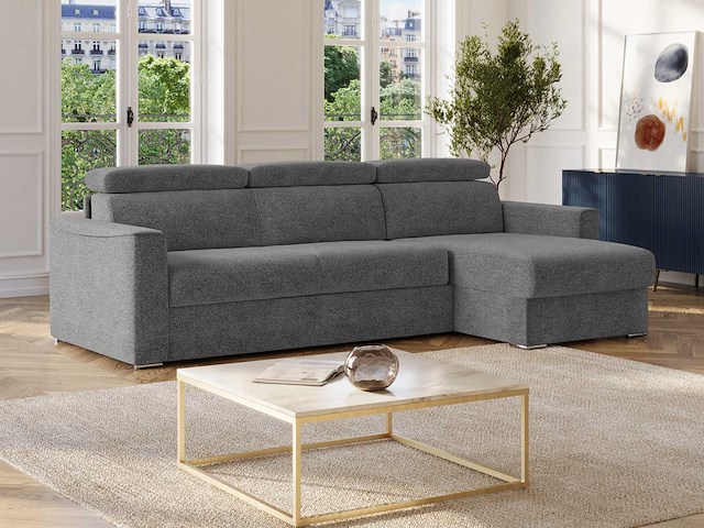 Express convertible omkeerbare hoekbank van antracietgrijs chenille stof - bed met brede latten 160 cm - matras 22 cm traagschuim - afbeelding 3 van  10