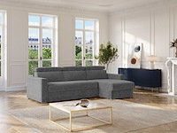 Express convertible omkeerbare hoekbank van antracietgrijs chenille stof - bed met brede latten 160 cm - matras 22 cm traagschuim - afbeelding 4 van  10