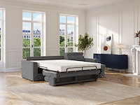 Express convertible omkeerbare hoekbank van antracietgrijs chenille stof - bed met brede latten 160 cm - matras 22 cm traagschuim - afbeelding 1 van  9