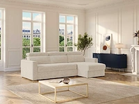Express convertible omkeerbare hoekbank van beige chenillestof - slaapt 140 cm - matrassen 22 cm traagschuim - afbeelding 4 van  7