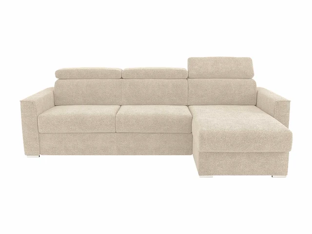 Express convertible omkeerbare hoekbank van beige chenillestof - slaapt 140 cm - matrassen 22 cm traagschuim - afbeelding 5 van  7