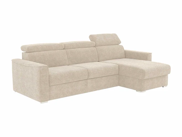 Express convertible omkeerbare hoekbank van beige chenillestof - slaapt 140 cm - matrassen 22 cm traagschuim - afbeelding 6 van  7