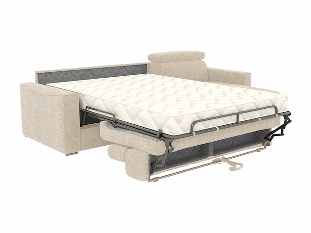 Express convertible omkeerbare hoekbank van beige chenillestof - slaapt 140 cm - matrassen 22 cm traagschuim - afbeelding 7 van  7