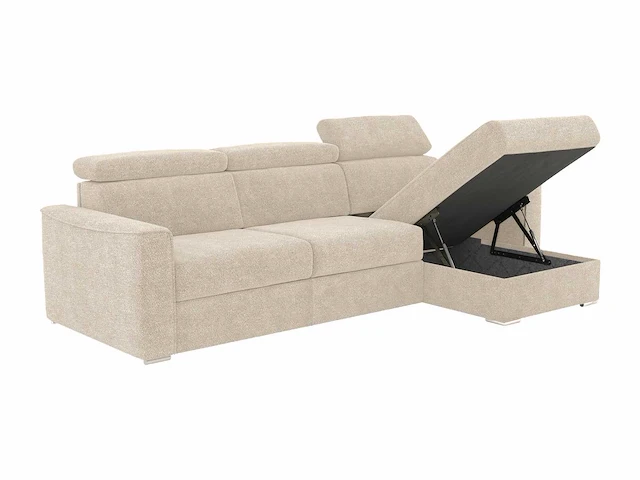 Express convertible omkeerbare hoekbank van beige chenillestof - slaapt 140 cm - matrassen 22 cm traagschuim - afbeelding 1 van  7