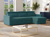 Express omdraaibare hoekbank in eendblauwe chenille stof - slaapt 140 cm - matrassen 18 cm - afbeelding 2 van  8