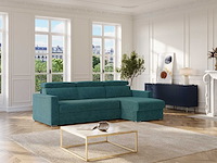 Express omdraaibare hoekbank in eendblauwe chenille stof - slaapt 140 cm - matrassen 18 cm - afbeelding 3 van  8