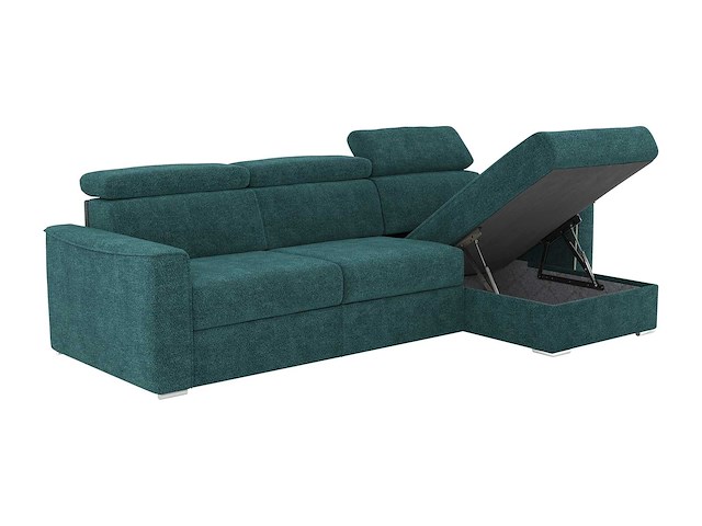 Express omdraaibare hoekbank in eendblauwe chenille stof - slaapt 140 cm - matrassen 18 cm - afbeelding 7 van  8