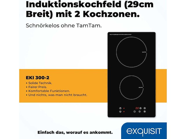 Exquisit eki 300-2 kookplaat | inductie | aanraakbediening | 2 kookzones | frameloos | 3500 w - afbeelding 2 van  4