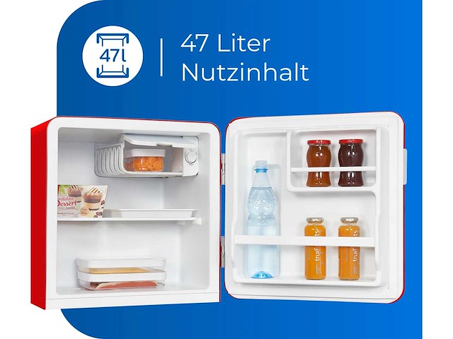 Exquisit mini koelkast ckb45-0-031f rood | netto capaciteit 47 l | klassiek ontwerp - afbeelding 2 van  5