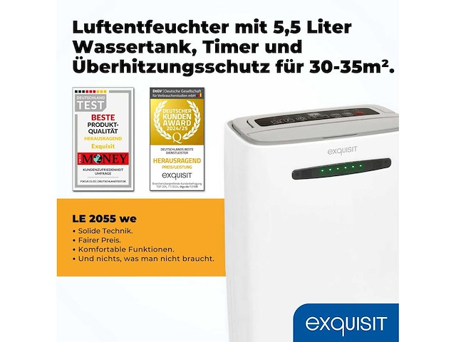 Exquisit mobiele ontvochtiger, 5,5 liter watertank - afbeelding 2 van  4