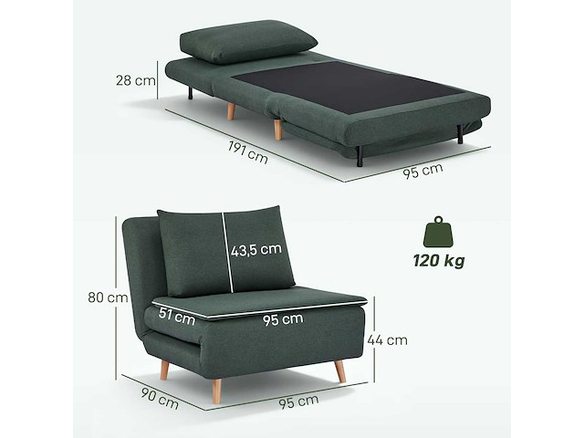 Extra grote slaapbank slaapbank met bedfunctie, lendenkussen, 3-in-1 - afbeelding 3 van  8