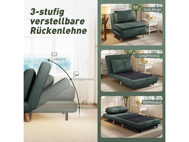 Extra grote slaapbank slaapbank met bedfunctie, lendenkussen, 3-in-1 - afbeelding 4 van  8