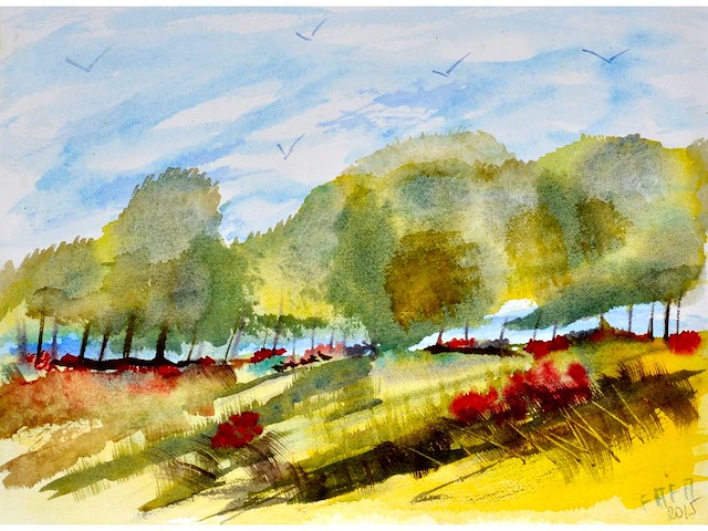 Fafa - landschap met klaprozen - aquarel - afbeelding 4 van  6