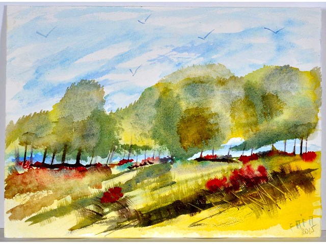 Fafa - landschap met klaprozen - aquarel - afbeelding 1 van  6