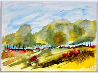 Fafa - landschap met klaprozen - aquarel - afbeelding 1 van  6