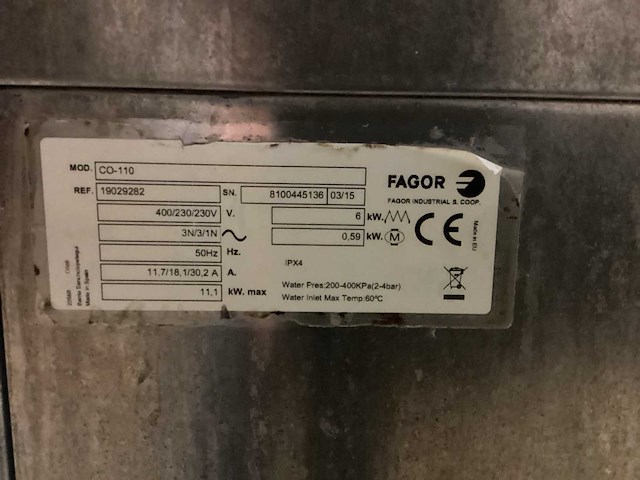 Fagor co-110 korvenvaatwasmachine - afbeelding 6 van  8