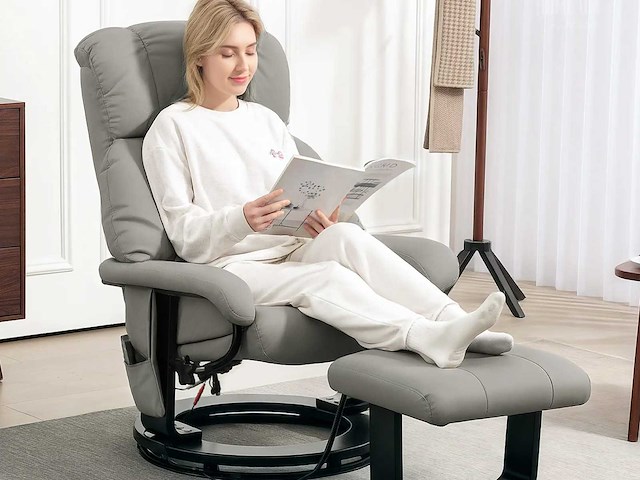 Fainer met massagefunctie, tv-stoel met zijvak, kunstleer, grijs - afbeelding 1 van  9