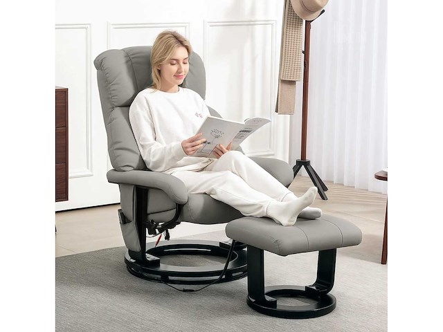 Fainer met massagefunctie, tv-stoel met zijvak, kunstleer, grijs - afbeelding 2 van  9