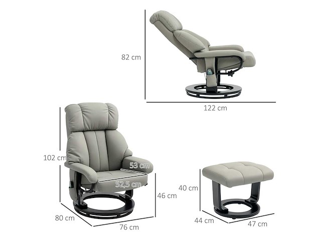 Fainer met massagefunctie, tv-stoel met zijvak, kunstleer, grijs - afbeelding 4 van  9