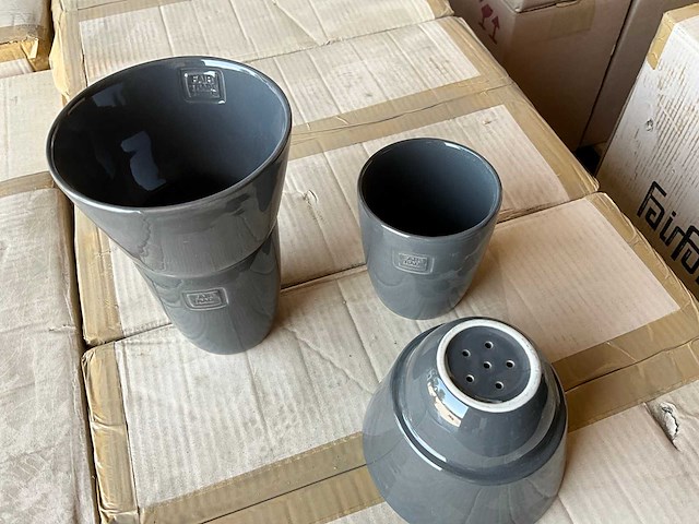 Fair trade 2-delige koffie maker ‘cha’ grijs keramiek (79x) - afbeelding 5 van  6