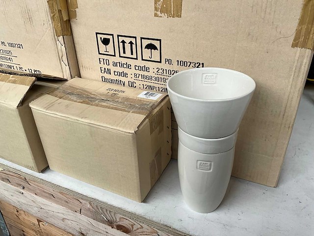 Fair trade 3-delige koffie maker ‘cha’ keramiek creme (30x) - afbeelding 1 van  8